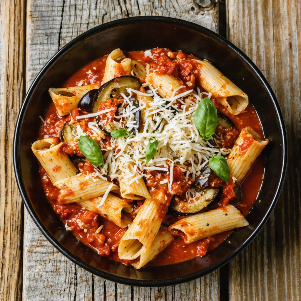 Pasta arrabbiata with aubergine recipe