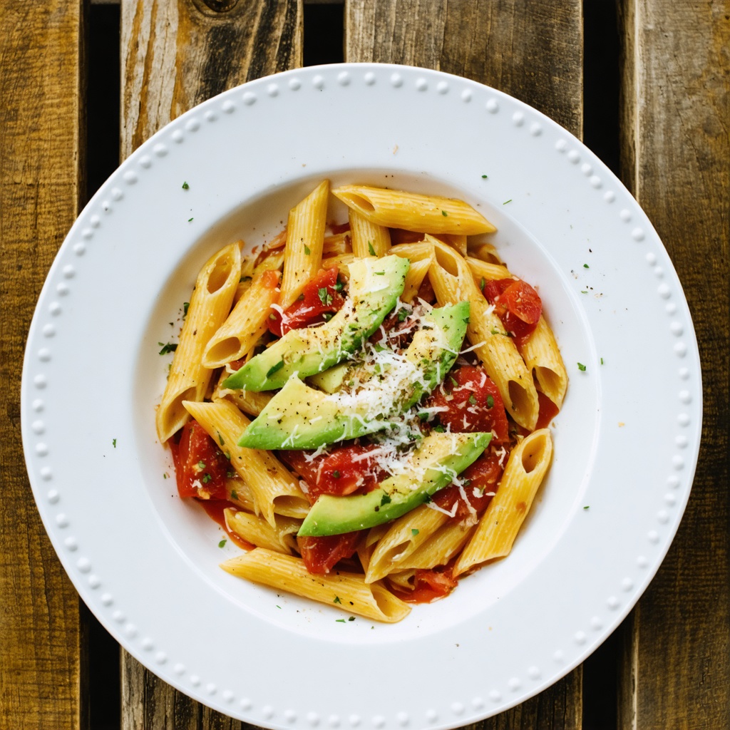 Tomato penne with avocado recipe