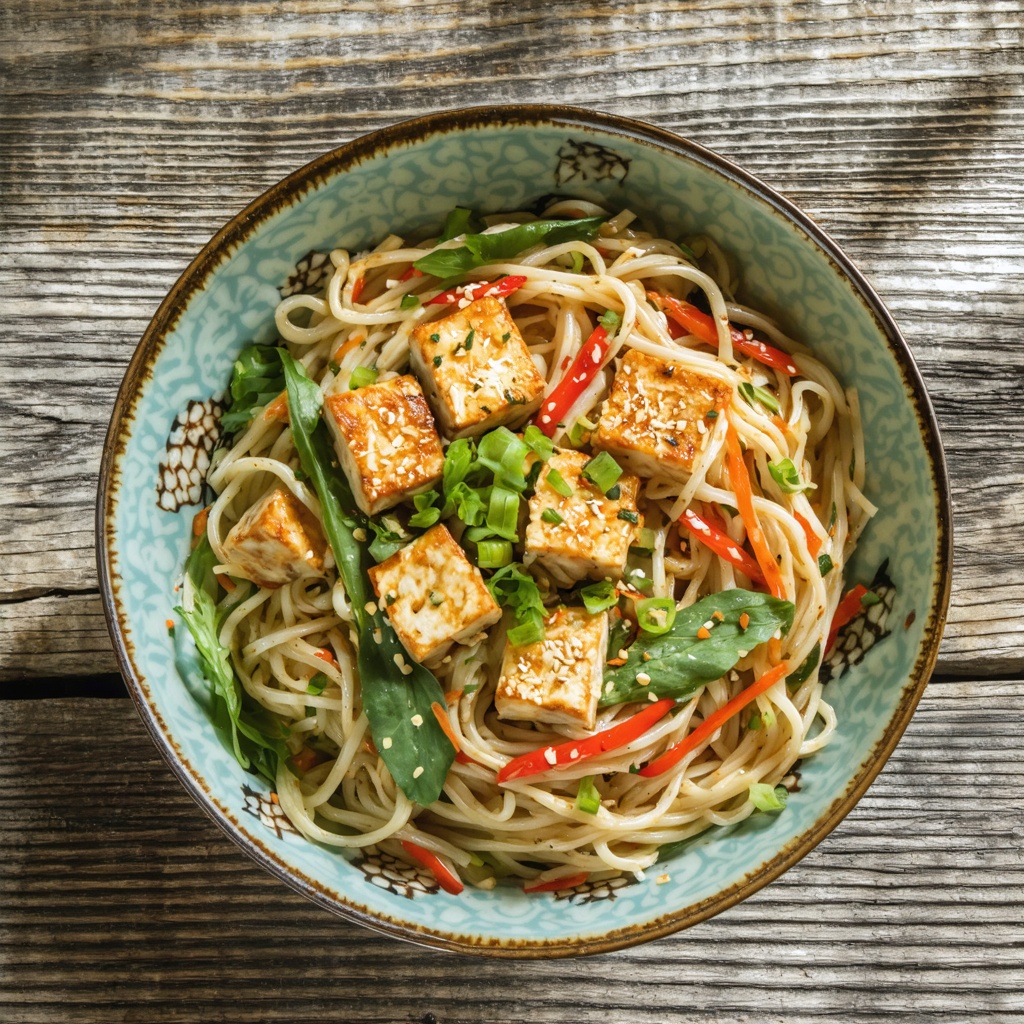 Spicy tofu tahini noodle salad recipe
